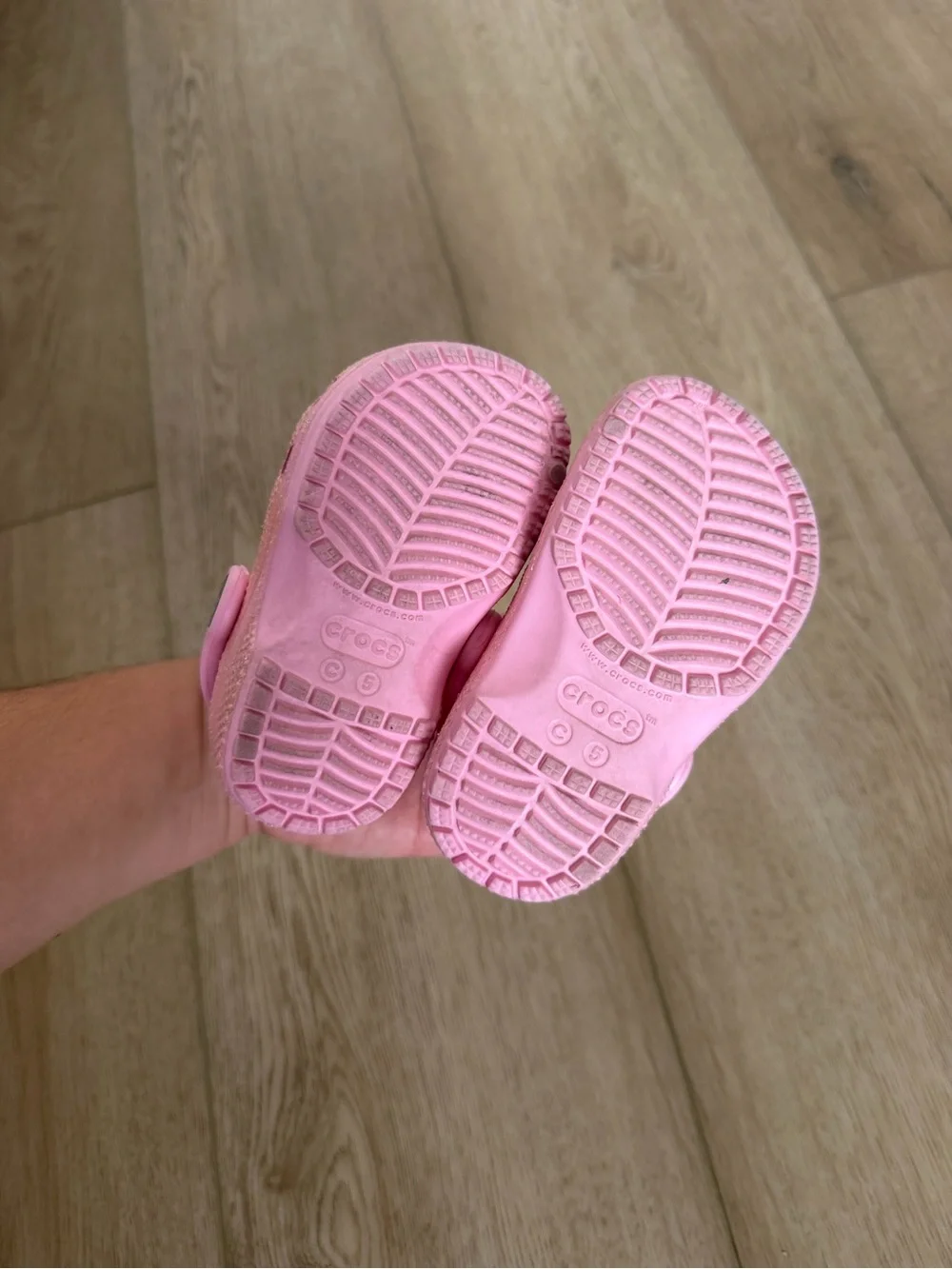 5C Crocs Kids Glitter Pink Clog Shoes - Comfortable Slip-On